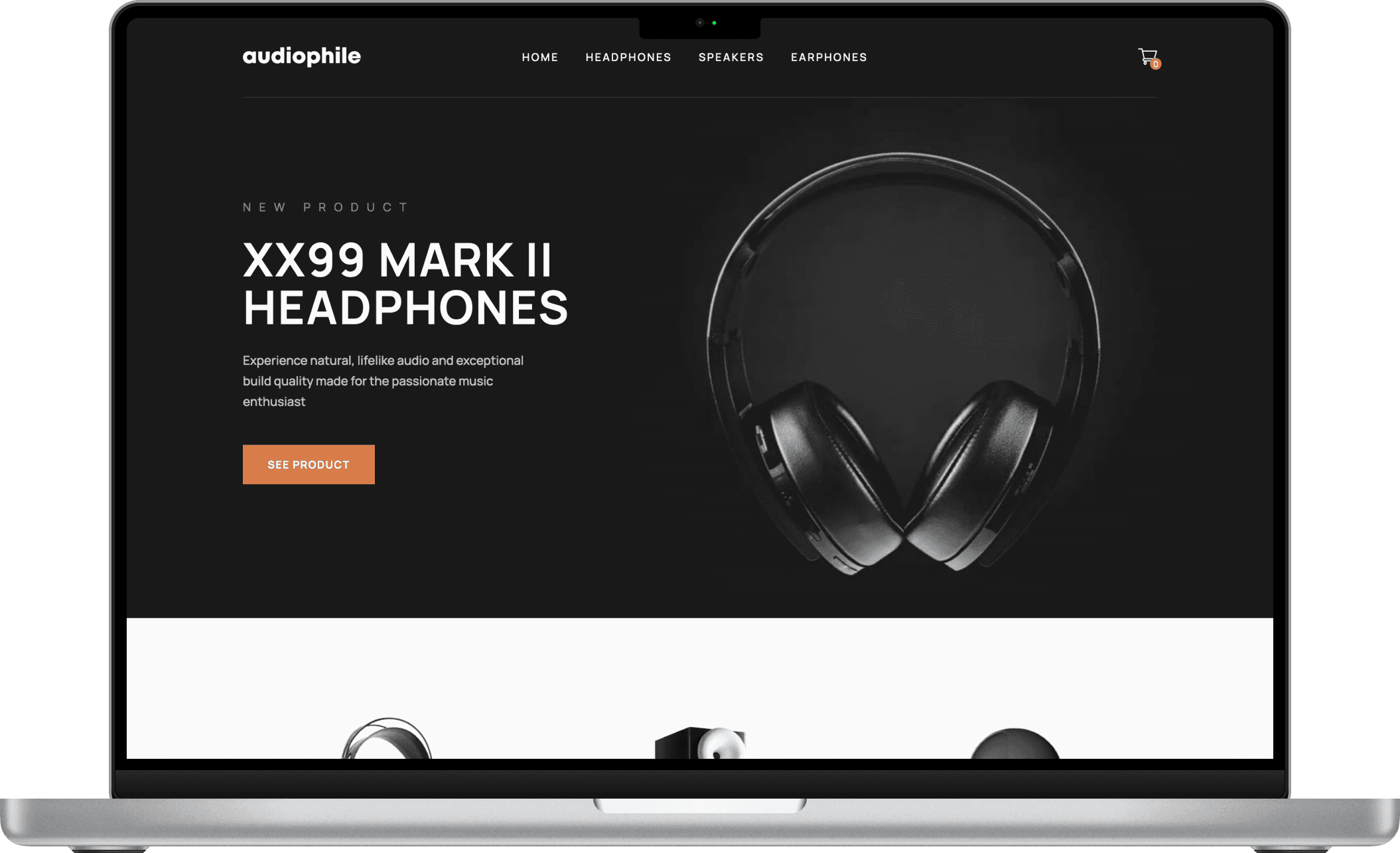 Audiophile website displayed on an Apple MacBook.